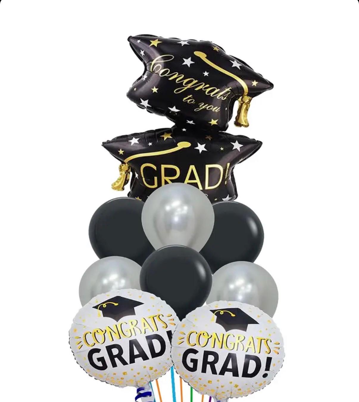 Black and Silver Graduation Balloon Bouquet