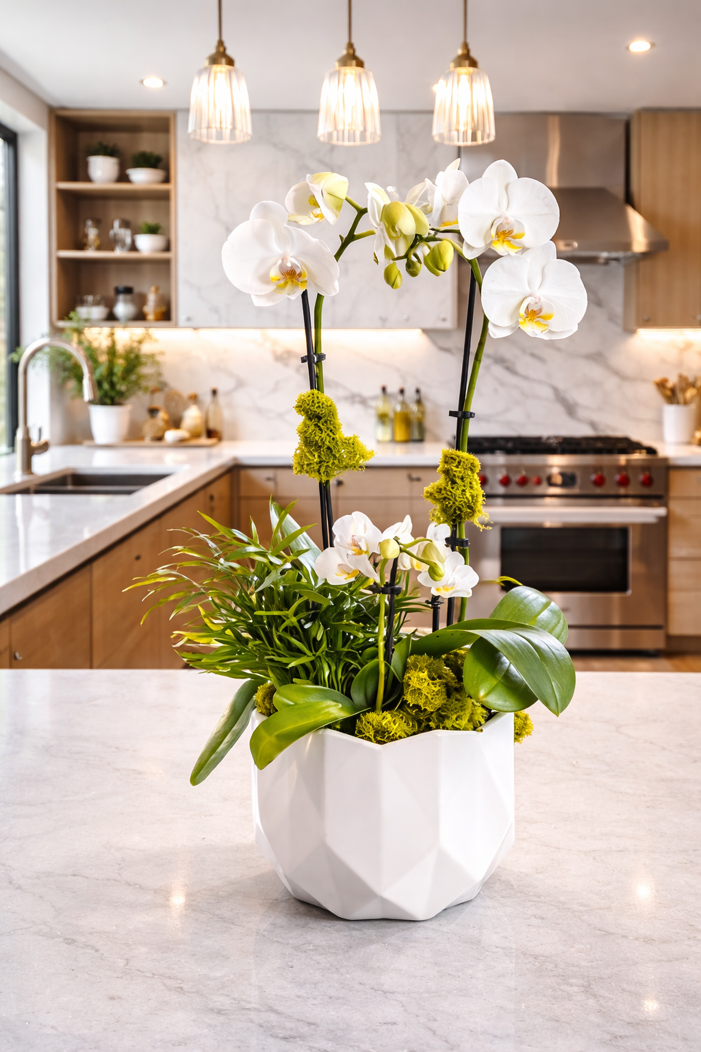 Elegant White Phalaenopsis Orchid Garden Planter