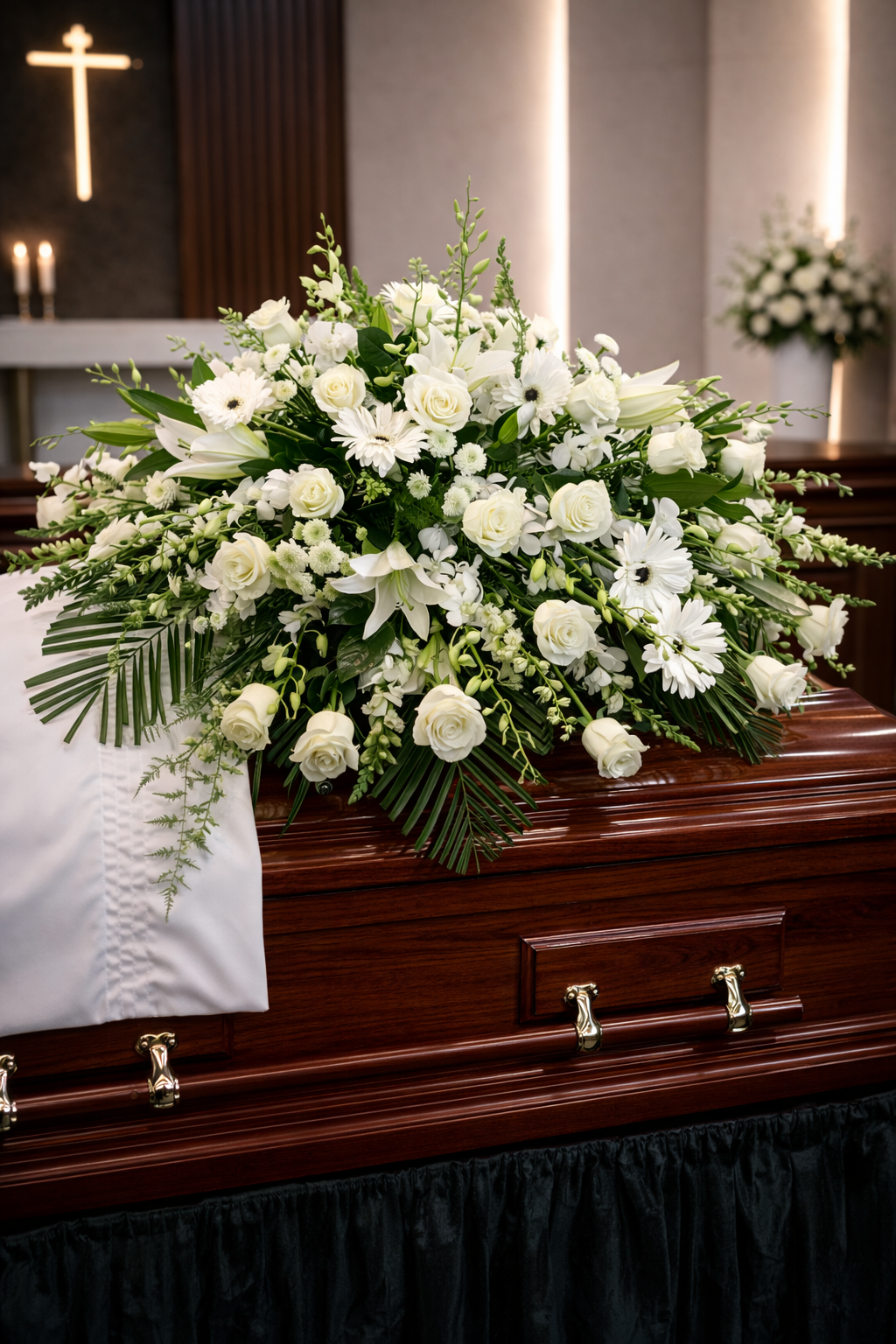 Elegant White Casket Spray – Classic Funeral Flowers Redwood City