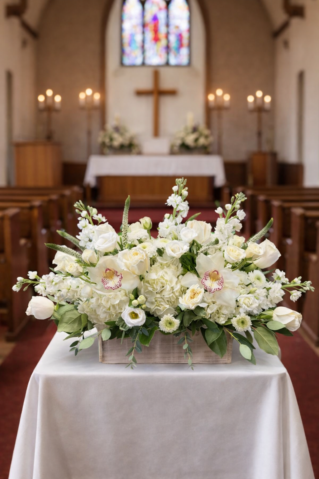 Elegant White Sympathy Flower Arrangement