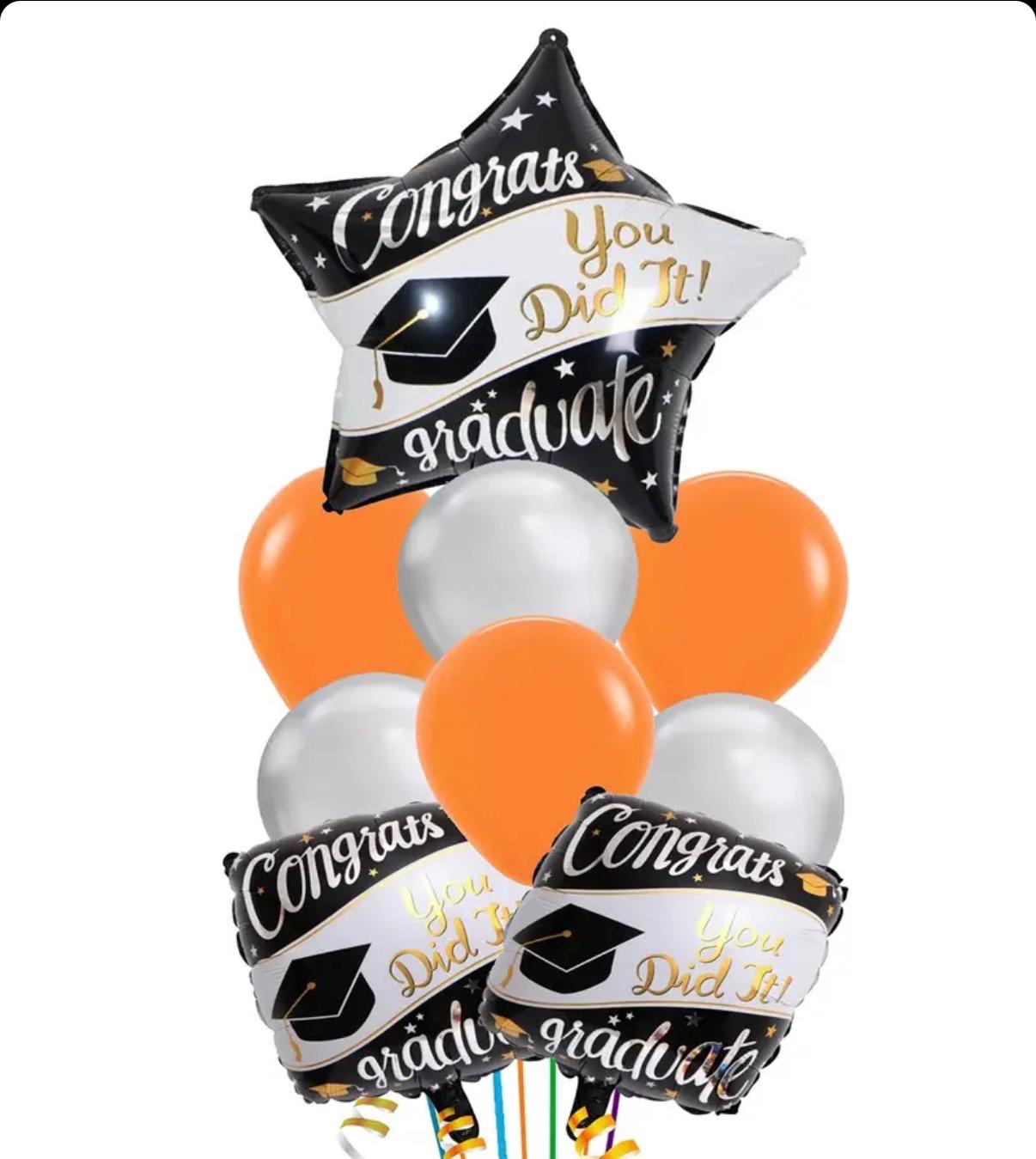Orange and Silver Grad Balloon Bouquet