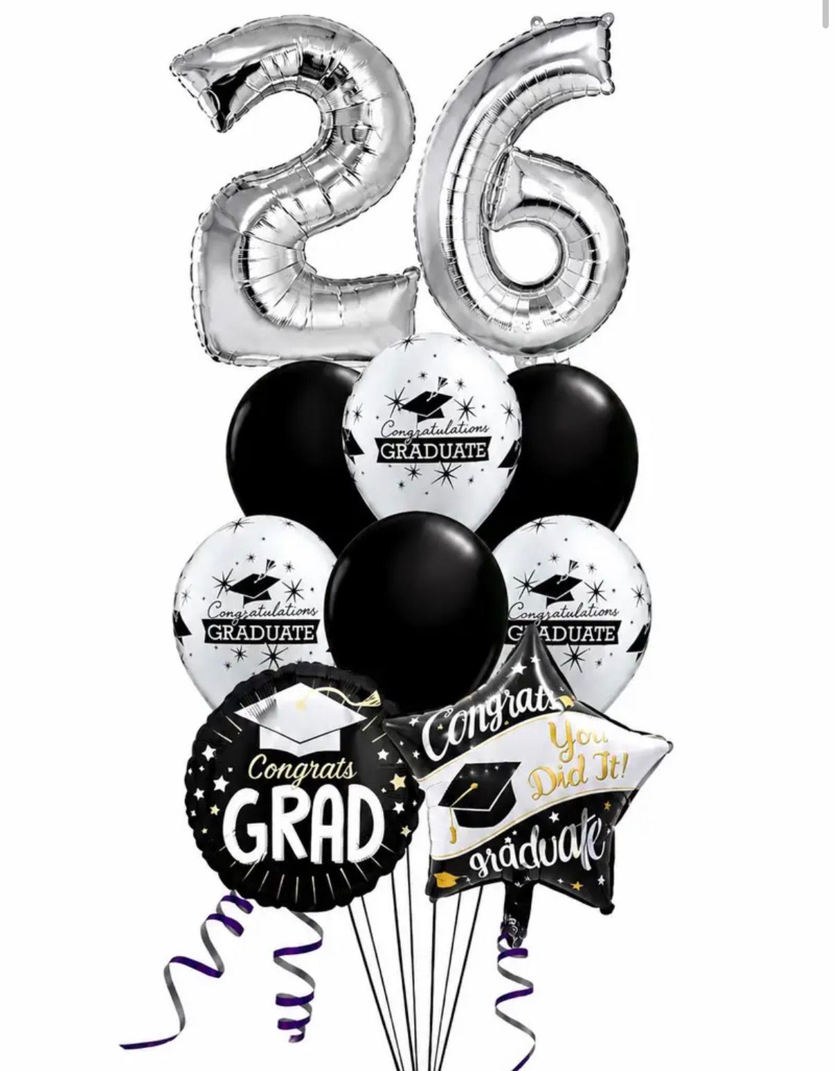 Silver Class of 2026 Gradution Balloon Bouquet