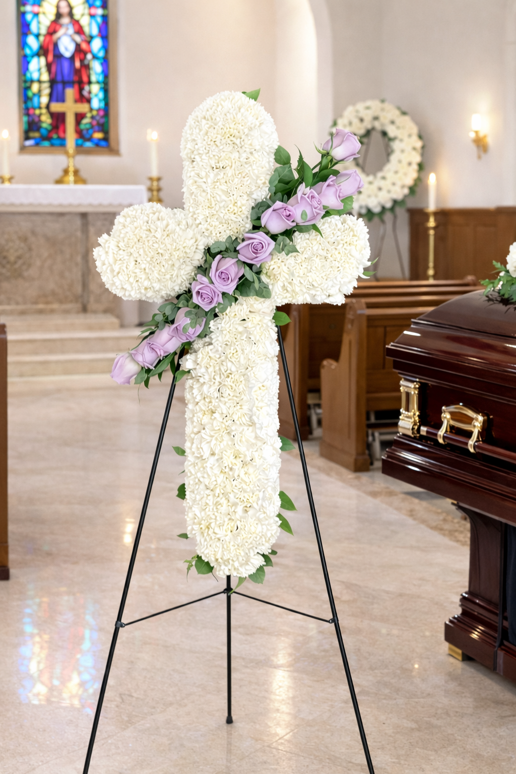 White & Lavender Cross Standing Spray – Redwood City