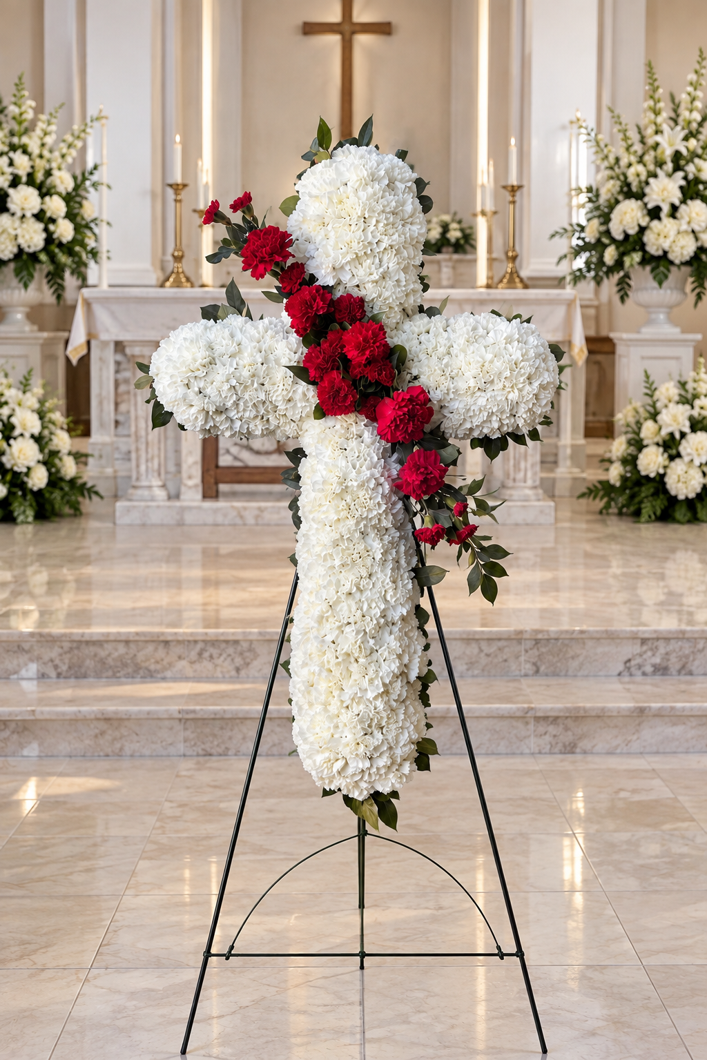 Peaceful Tribute White & Red Sympathy Cross